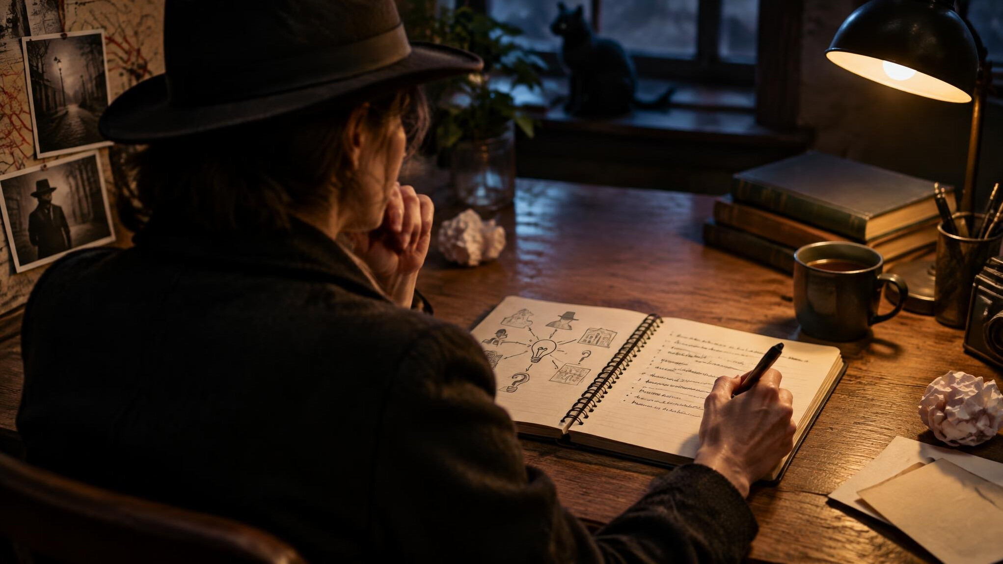 mystery writer at desk